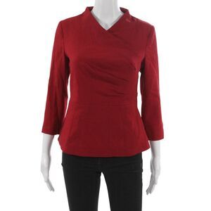 The Fold Women Tunic Blouse Red V-Neck 3/4 Sleeve Wool Blend Zip Size 8